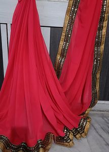 Red And Gold Toned Sequence Embroidered Saree