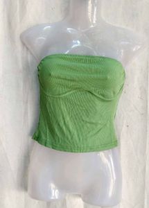 Green Ribbed Strapless Tube Top