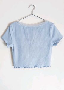 Light Blue Lace Trim Crop Top
