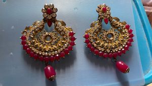 Exquisite Antique Gold Earrings with Red Stones