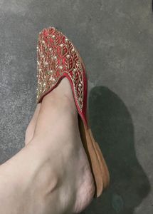 Red Embroidered Ethnic Footwear