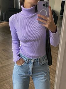 Lilac Ribbed Turtleneck Knit Top