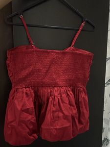 Chic Ruched Red Bubble Top