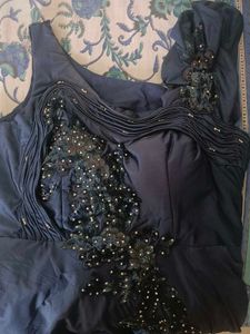 Navy Blue Gown With Ruffled Dupatta ( Full Gher)