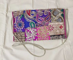 Multicolor Embellished Patchwork Clutch Bag