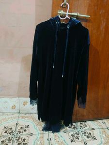 Velvet Hoodie Dress Lace Trim