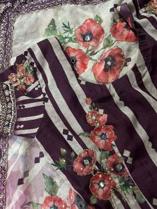 organza  Floral Kurta Set with free kurt