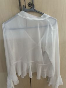 Sheer White transparent Ruffle Sleeve Top
