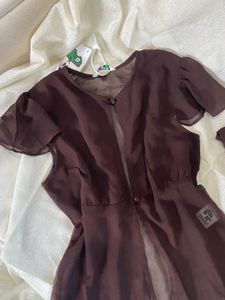 Chic Dark Brown solid cut out Top