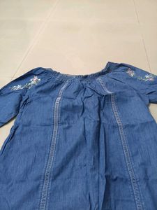 Denim Off-Shoulder Embroidered Top