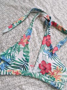 Tropical Floral Print Halter Bikini Top