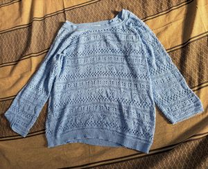 Light Blue Crochet Knit Sweater