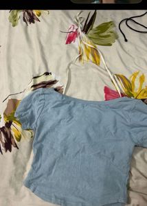 combo of Stylish Blue Wide Leg Jeans and top