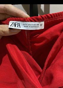 Zara Red Ruched Bow Detail Mini Dress