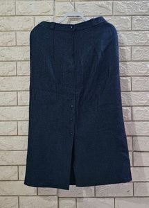 Issee Navy Blue &amp; Green Patterned Midi Skirt