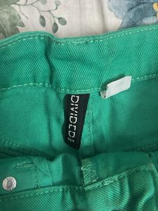 Green Denim Cut-Off Shorts