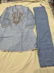 Light Blue Embroidered Kurta Set