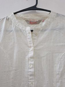 size-xs Fusion White Kurta with Subtle Sparkle