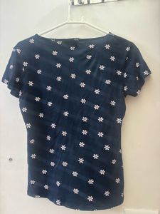 Mango Navy Floral Print T-Shirt