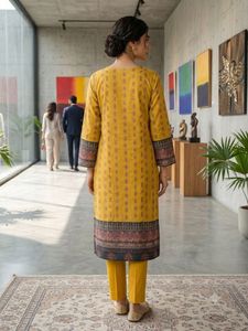Yellow Printed Kurta Set with Pants