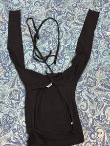 Black Long Sleeve Tie Back Top