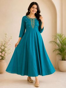 Teal Anarkali Kurta with Gold Embroidery