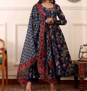 Navy Floral Kurta Set with Dupatta