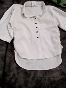 Chic White Textured Button-Up top