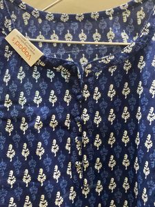 Blue Printed Cotton short Kurta