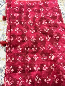Maroon Floral Print Saree with Tassels
