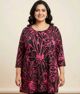 Pink💕 & Black Floral Printed Top For 50 Bust