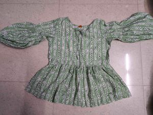 Green Floral Smocked Peplum Top