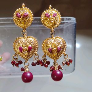 set of 4- Exquisite Gold Heart Earrings with Ruby