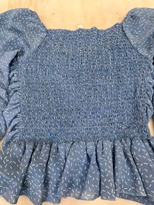 Chic Blue Ruched Square Neck Top