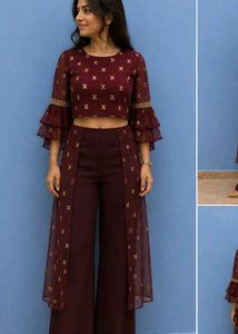 Brown Embroidered Lehenga Choli Set