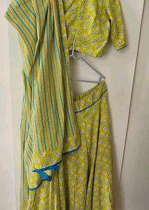 Elegant Yellow Block Print Lehenga Set