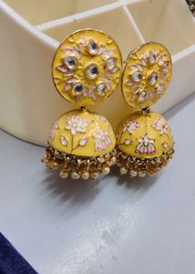 Yellow Meenakari Jhumka Earrings
