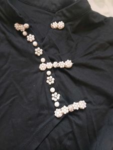 Chic Korean Style top with Pearl Embellishments