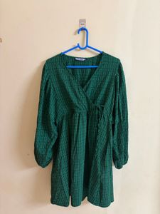 Chic Green Plaid Mini Dress