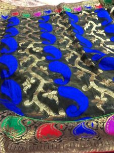 Embroidered Blue &amp; Green Saree