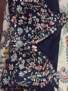 Designer Navy Blue Embroidered Saree