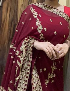 Y2K Exquisite Red Embroidered Saree without blouse