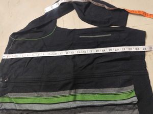 Men's Black Zip-Up Jacket with Green Stripes
