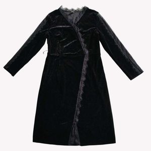 Elegant Black Velvet Lace Trim Dress