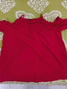 Red Cold Shoulder Ruffle Top
