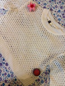 Chic White Crochet Knit Sweater