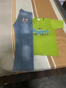 Blue Jeans & Green Adidas T-Shirt Set