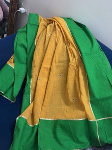 Green &amp; Yellow Embroidered Lhenga Choli