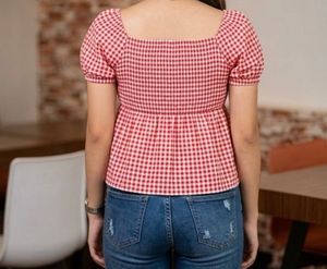 Red Gingham Peplum Top
