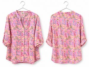 Pink Floral Print Button-Up Top